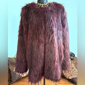 Vince Camuto Burgundy-Black Plush Faux Fur Coat Size Large